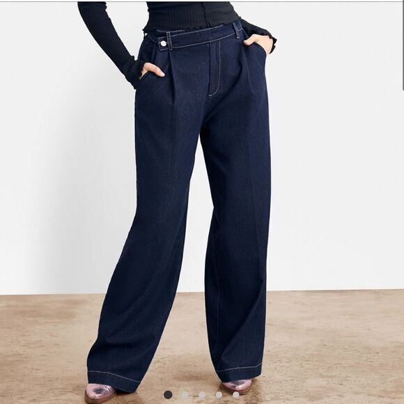 NWT Sam Edelman Circus Low Rise Denim Trouser in Rinse Dark Wash- Size 28 - Picture 1 of 8